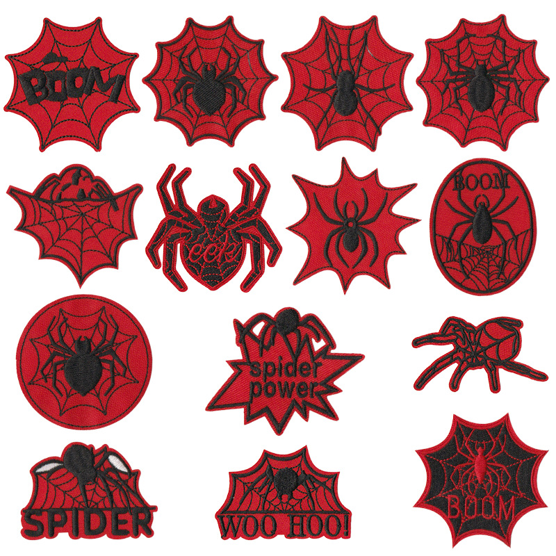 Embroidery On Black Shirt - Cartoon Children Black Red Spider Net