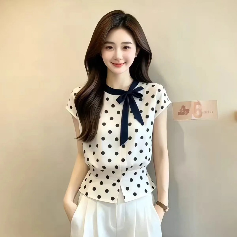 Embroidery Hat Machine - Women Polka Dot Bow Tie Neck