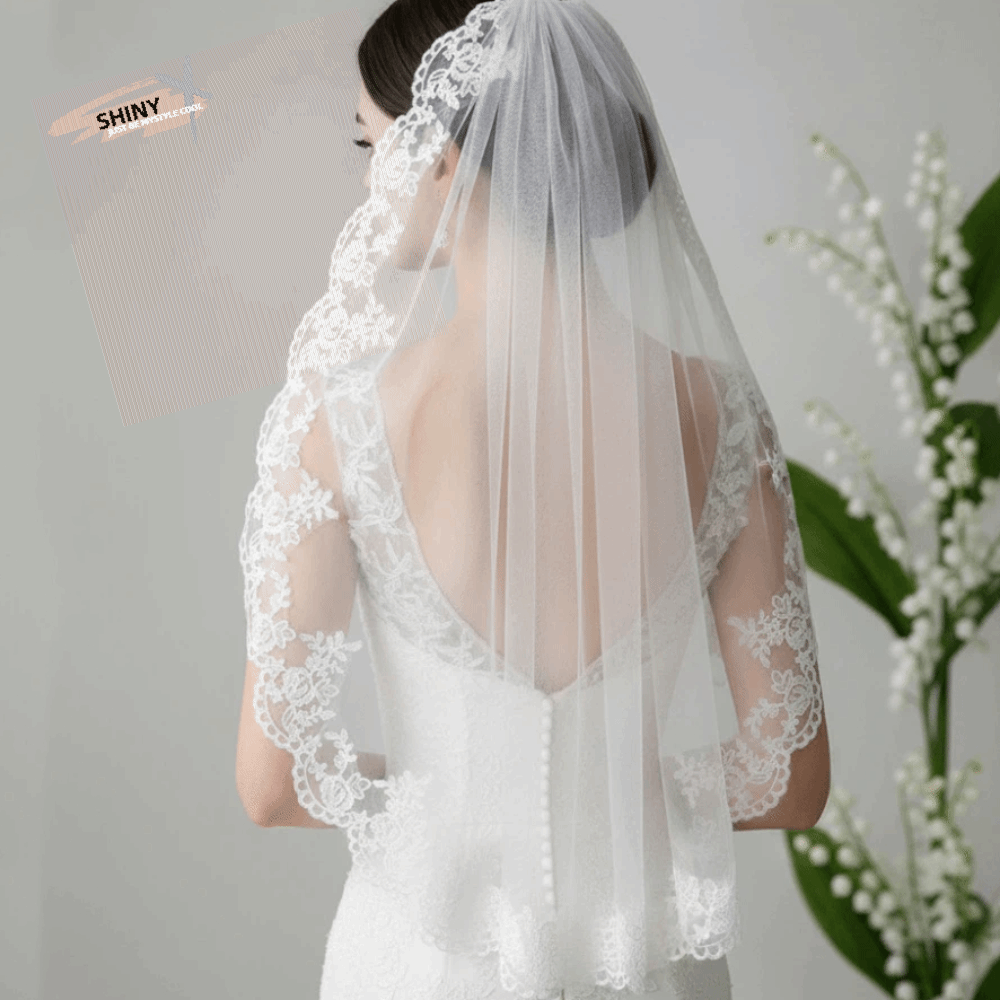 Embroidery Veil - Medium Length Bridal Veil Flower Embroidery