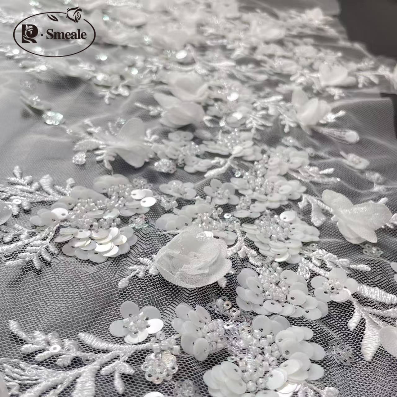 Embroidery Veil - 3D Flower Beaded Lace Appliques for