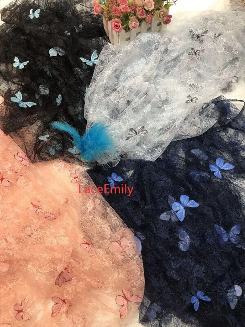 Embroidery Veil - 4 Colors 3D butterfly embroidery lace