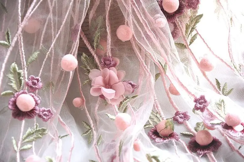 3D chiffon flower pompom embro - огляд і ціна Embroidery Veil