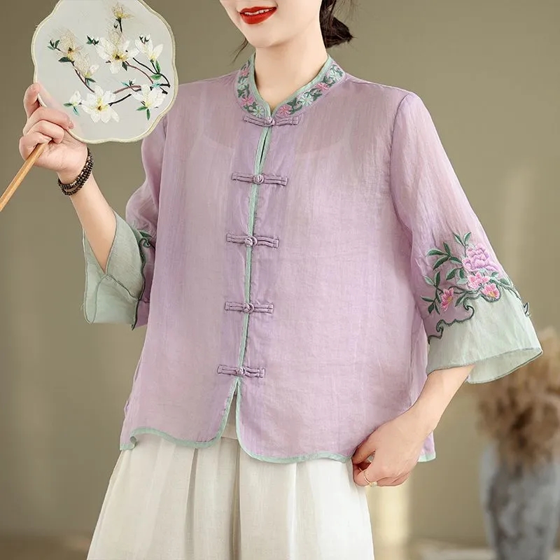 Summer Cotton And Hemp Art Ret - огляд і ціна Embroidery Cardigan