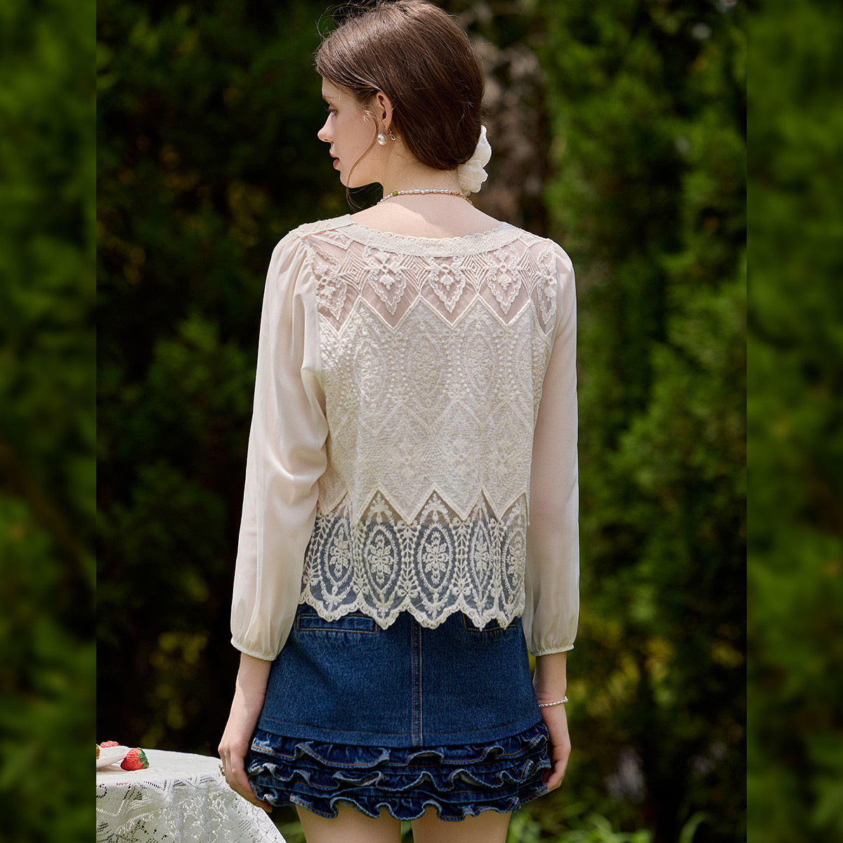 LOUIS YAO Sweet Lace V-neck Ca - огляд і ціна Embroidery Cardigan