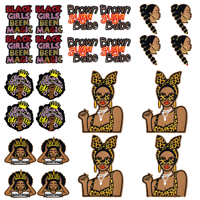10PCS/Lot Cool Black Girl Magi - огляд і ціна Embroidery On Black Shirt