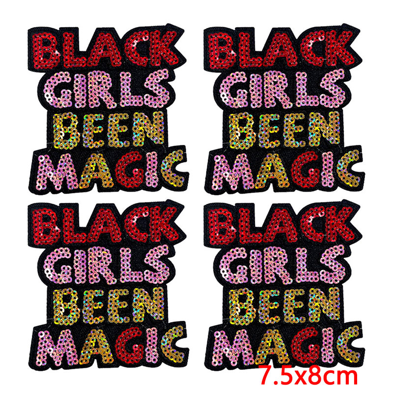 10PCS/Lot Cool Black Girl Magi - огляд і ціна Embroidery On Black Shirt