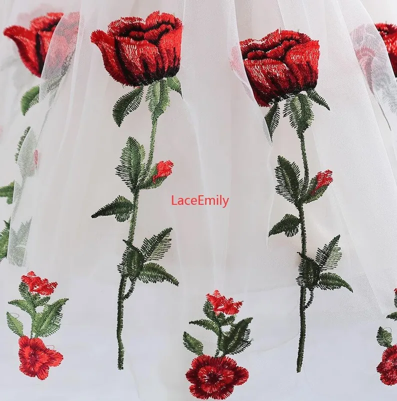 Red Rose Lace Fabric flower em - огляд і ціна Embroidery Veil