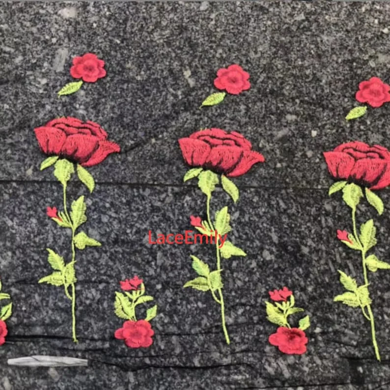 Red Rose Lace Fabric flower em - огляд і ціна Embroidery Veil