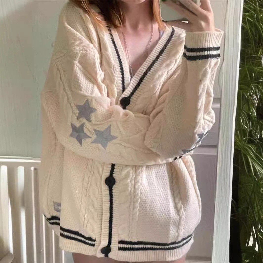 Women Vintage Cable Knit Cardi - огляд і ціна Embroidery Letter N