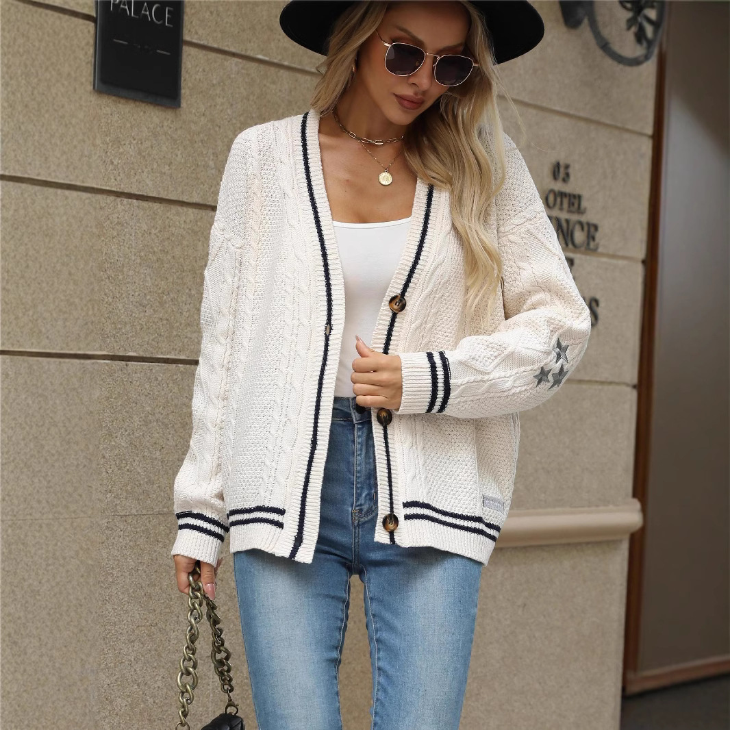 Women Vintage Cable Knit Cardi - огляд і ціна Embroidery Letter N