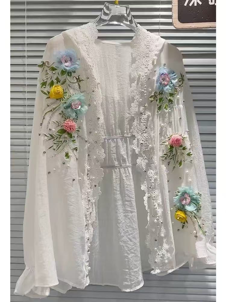 Breathable Cotton Blended Whit - огляд і ціна Embroidery Cardigan