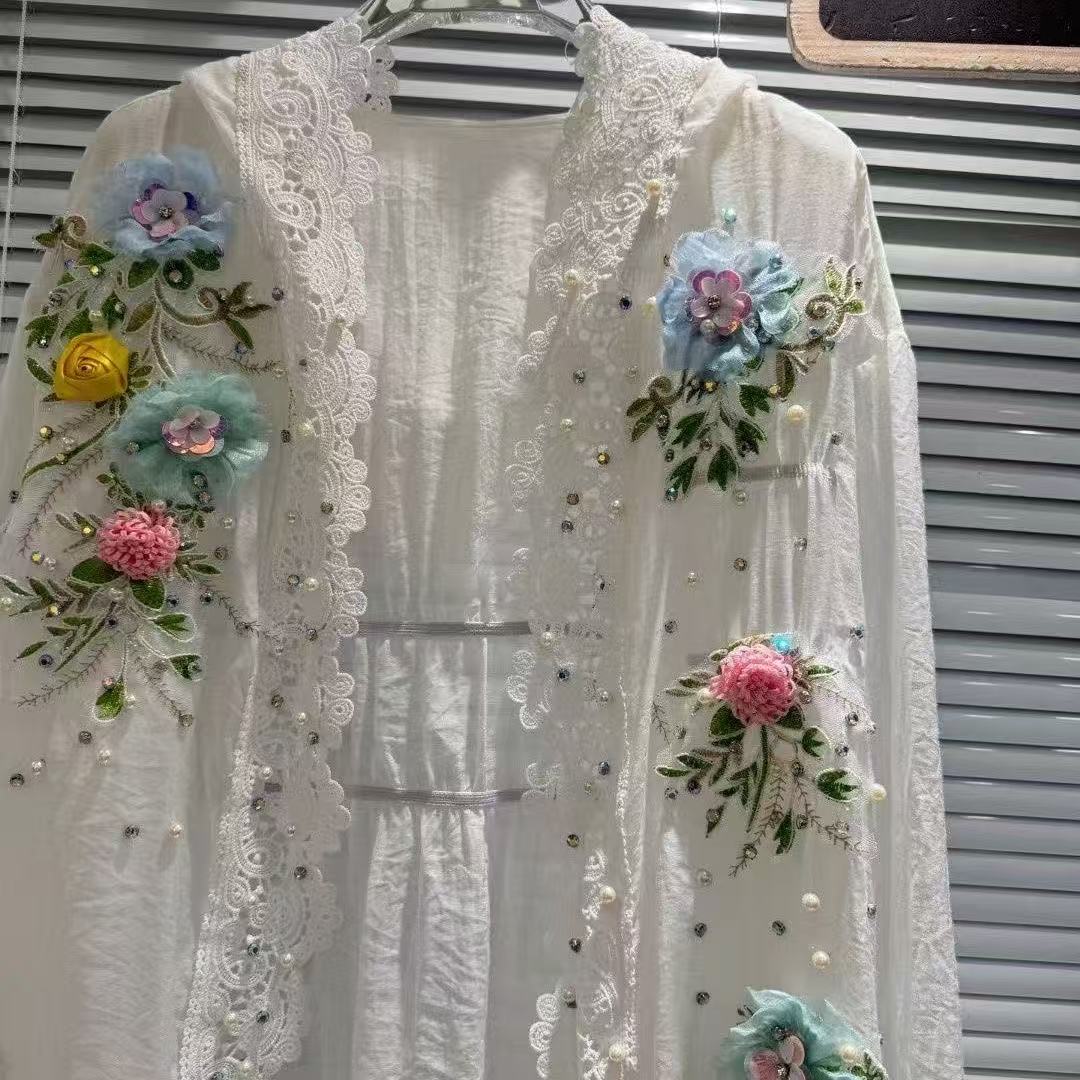 Breathable Cotton Blended Whit - огляд і ціна Embroidery Cardigan